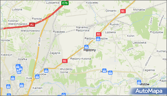 mapa Rędziny powiat częstochowski, Rędziny powiat częstochowski na mapie Targeo