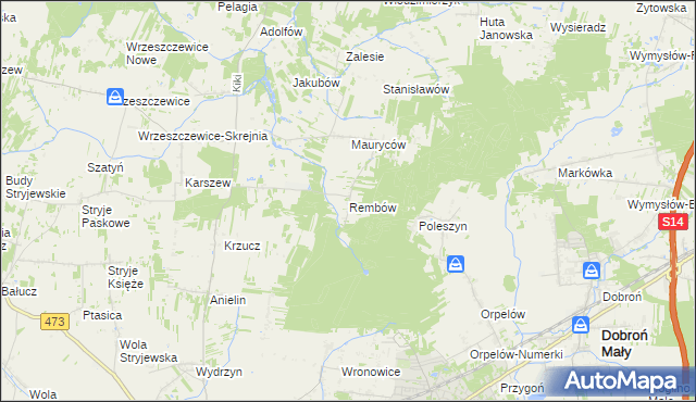 mapa Rembów gmina Łask, Rembów gmina Łask na mapie Targeo