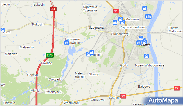 mapa Rokitki gmina Tczew, Rokitki gmina Tczew na mapie Targeo