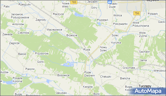 mapa Ruda gmina Gnojno, Ruda gmina Gnojno na mapie Targeo