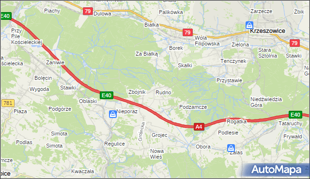 mapa Rudno gmina Krzeszowice, Rudno gmina Krzeszowice na mapie Targeo