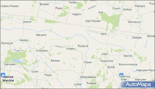mapa Rydzyna gmina Świnice Warckie, Rydzyna gmina Świnice Warckie na mapie Targeo