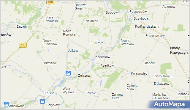 mapa Rzeczków gmina Skierniewice, Rzeczków gmina Skierniewice na mapie Targeo