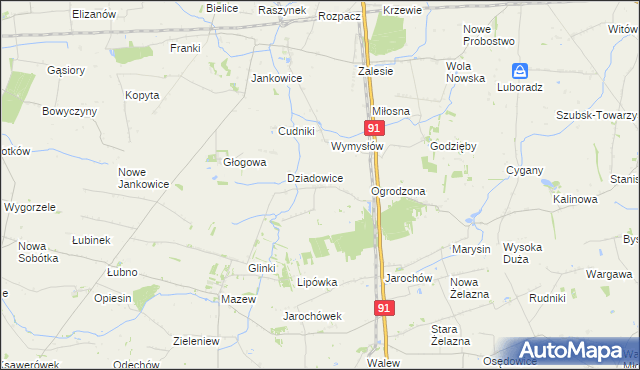 mapa Rzędków gmina Daszyna, Rzędków gmina Daszyna na mapie Targeo