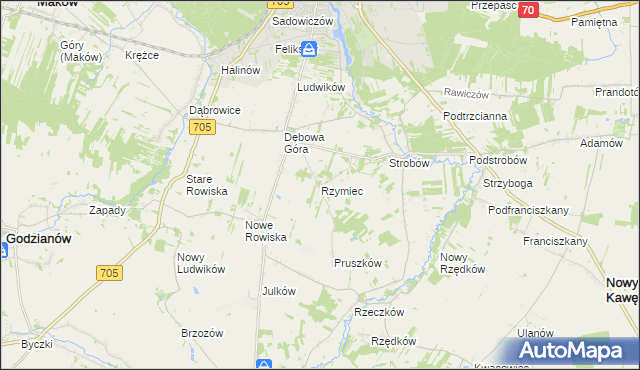 mapa Rzymiec gmina Skierniewice, Rzymiec gmina Skierniewice na mapie Targeo