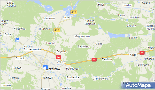mapa Sadykierz gmina Szczerców, Sadykierz gmina Szczerców na mapie Targeo