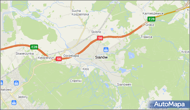 mapa Sianów, Sianów na mapie Targeo