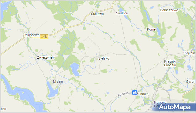 mapa Sielsko gmina Węgorzyno, Sielsko gmina Węgorzyno na mapie Targeo