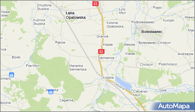 mapa Siemianice gmina Łęka Opatowska, Siemianice gmina Łęka Opatowska na mapie Targeo