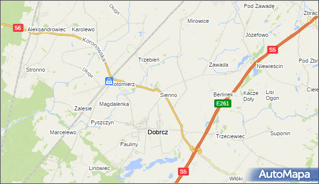 mapa Sienno gmina Dobrcz, Sienno gmina Dobrcz na mapie Targeo