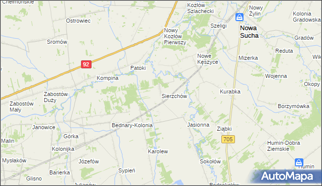 mapa Sierzchów gmina Bolimów, Sierzchów gmina Bolimów na mapie Targeo