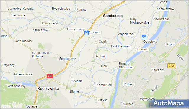 mapa Skotniki gmina Samborzec, Skotniki gmina Samborzec na mapie Targeo