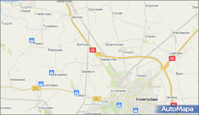 mapa Sławęcinek gmina Inowrocław, Sławęcinek gmina Inowrocław na mapie Targeo