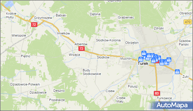 mapa Słodków gmina Turek, Słodków gmina Turek na mapie Targeo