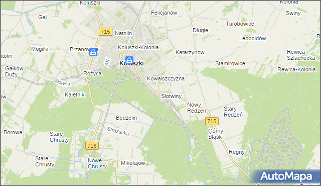 mapa Słotwiny gmina Koluszki, Słotwiny gmina Koluszki na mapie Targeo