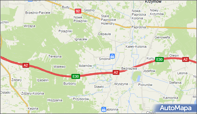 mapa Smólnik gmina Krzymów, Smólnik gmina Krzymów na mapie Targeo