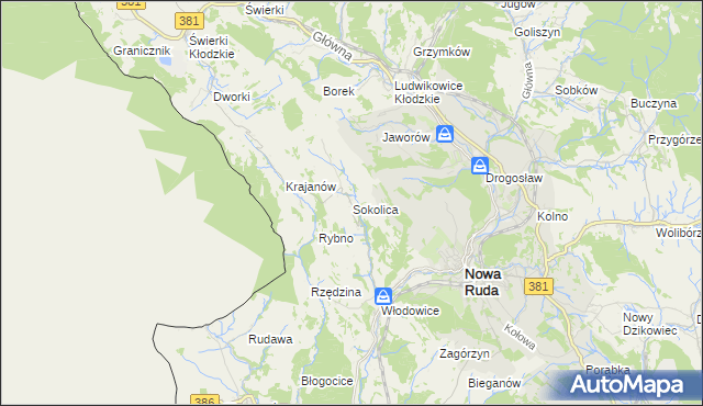 mapa Sokolica gmina Nowa Ruda, Sokolica gmina Nowa Ruda na mapie Targeo