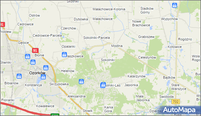 mapa Sokolniki gmina Ozorków, Sokolniki gmina Ozorków na mapie Targeo