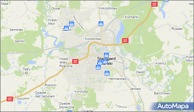 mapa Starogard Gdański, Starogard Gdański na mapie Targeo