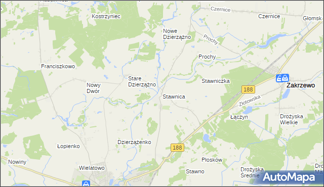 mapa Stawnica gmina Złotów, Stawnica gmina Złotów na mapie Targeo