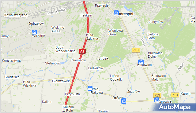 mapa Stróża gmina Andrespol, Stróża gmina Andrespol na mapie Targeo