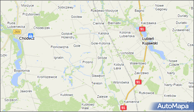 mapa Stróże gmina Lubień Kujawski, Stróże gmina Lubień Kujawski na mapie Targeo