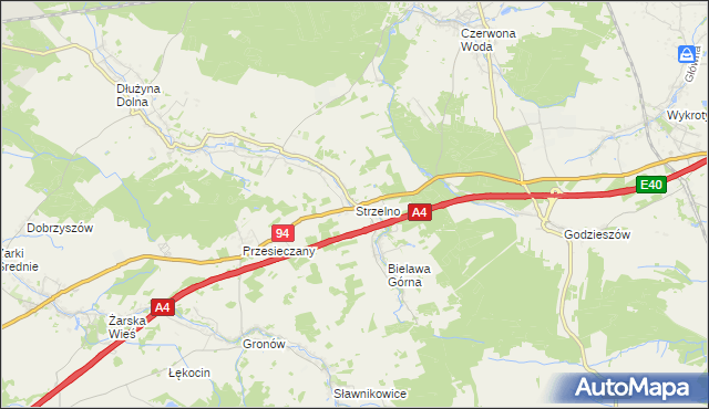 mapa Strzelno gmina Pieńsk, Strzelno gmina Pieńsk na mapie Targeo