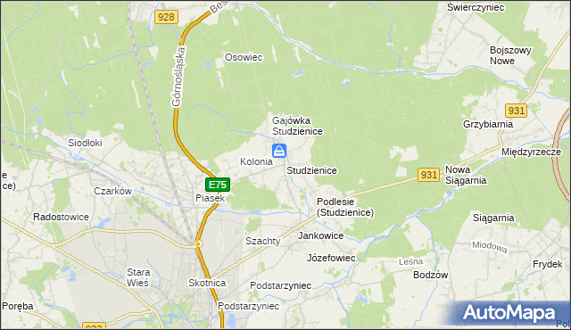 mapa Studzienice gmina Pszczyna, Studzienice gmina Pszczyna na mapie Targeo