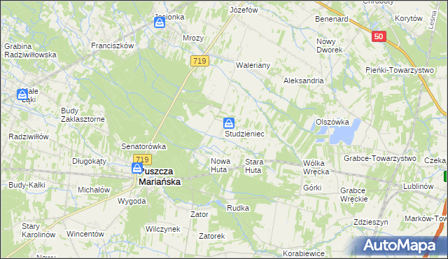 mapa Studzieniec gmina Puszcza Mariańska, Studzieniec gmina Puszcza Mariańska na mapie Targeo