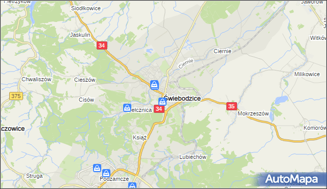 mapa Świebodzice, Świebodzice na mapie Targeo