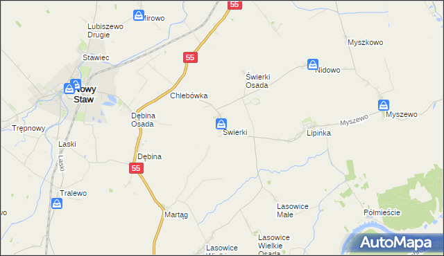 mapa Świerki gmina Nowy Staw, Świerki gmina Nowy Staw na mapie Targeo