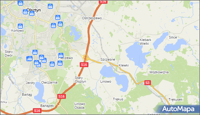 mapa Szczęsne gmina Purda, Szczęsne gmina Purda na mapie Targeo