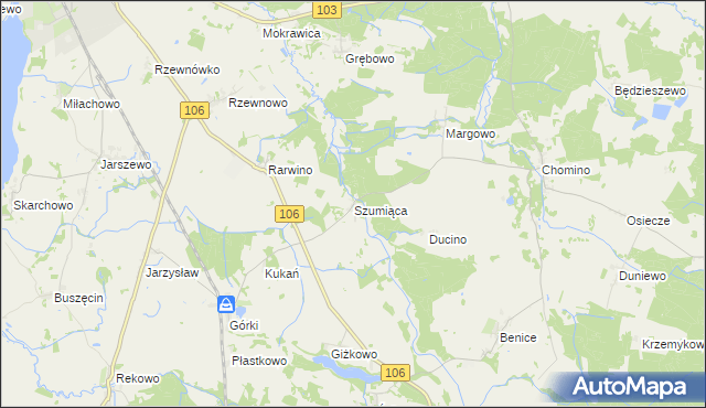 mapa Szumiąca gmina Kamień Pomorski, Szumiąca gmina Kamień Pomorski na mapie Targeo