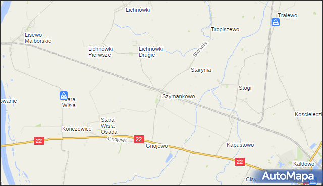 mapa Szymankowo gmina Lichnowy, Szymankowo gmina Lichnowy na mapie Targeo