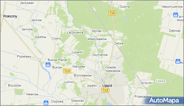 mapa Szymanów gmina Ujazd, Szymanów gmina Ujazd na mapie Targeo