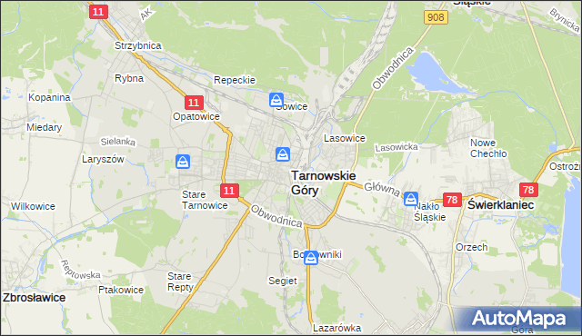 mapa Tarnowskie Góry, Tarnowskie Góry na mapie Targeo