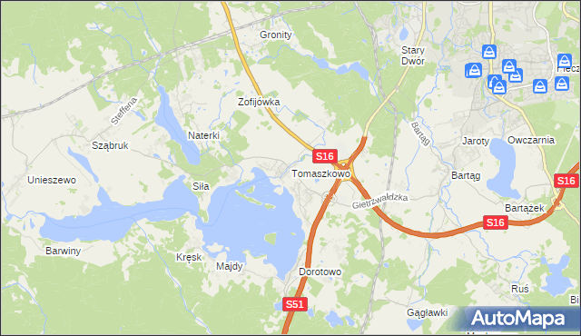 mapa Tomaszkowo, Tomaszkowo na mapie Targeo