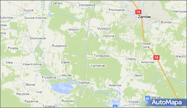 mapa Tomaszów gmina Żarnów, Tomaszów gmina Żarnów na mapie Targeo