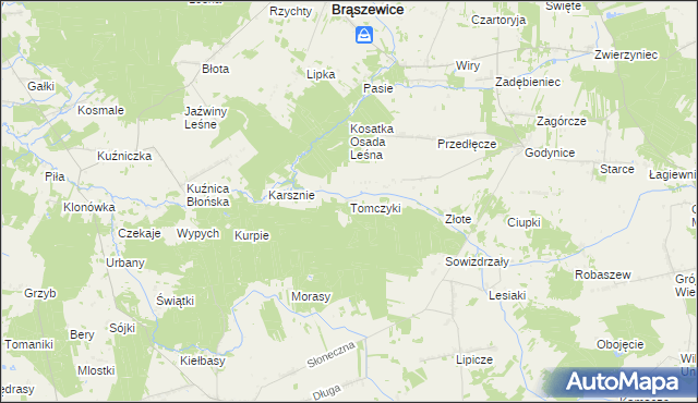 mapa Tomczyki gmina Brąszewice, Tomczyki gmina Brąszewice na mapie Targeo