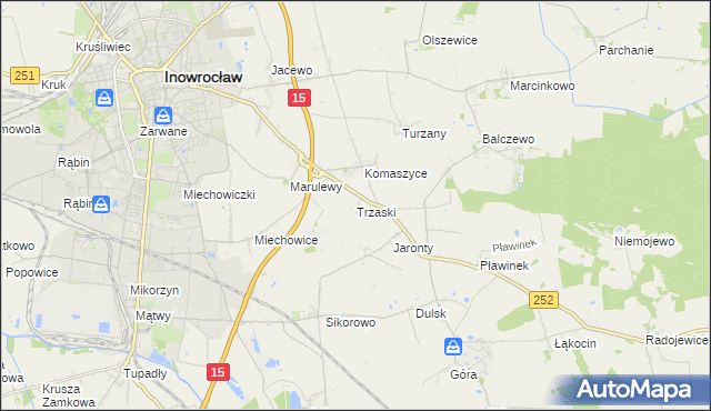 mapa Trzaski gmina Inowrocław, Trzaski gmina Inowrocław na mapie Targeo