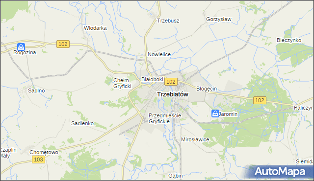 mapa Trzebiatów powiat gryficki, Trzebiatów powiat gryficki na mapie Targeo