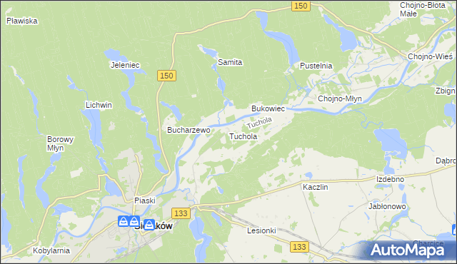 mapa Tuchola gmina Sieraków, Tuchola gmina Sieraków na mapie Targeo