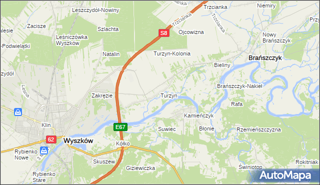 mapa Turzyn gmina Brańszczyk, Turzyn gmina Brańszczyk na mapie Targeo