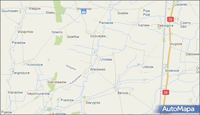 mapa Unisław gmina Krotoszyn, Unisław gmina Krotoszyn na mapie Targeo