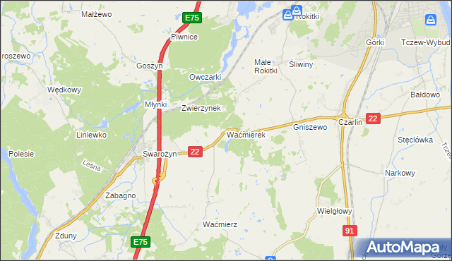 mapa Waćmierek, Waćmierek na mapie Targeo
