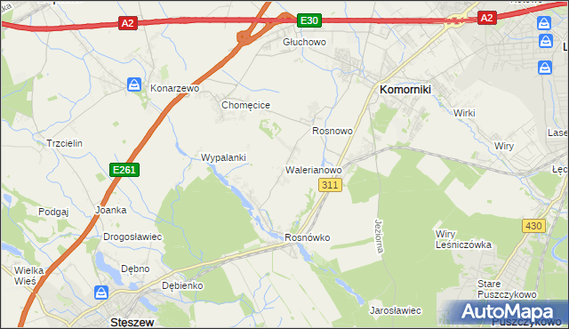 mapa Walerianowo gmina Komorniki, Walerianowo gmina Komorniki na mapie Targeo