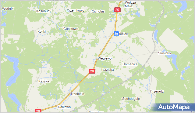 mapa Węglewo gmina Miastko, Węglewo gmina Miastko na mapie Targeo