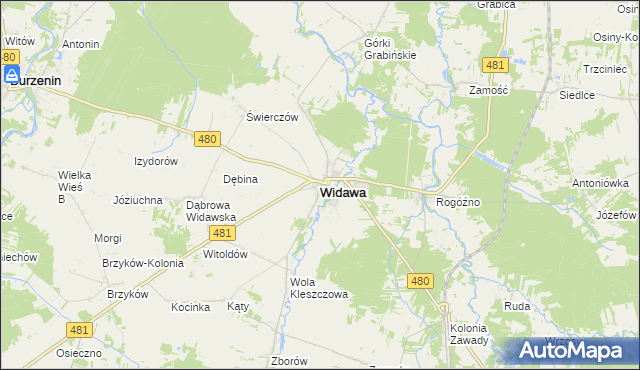 mapa Widawa powiat łaski, Widawa powiat łaski na mapie Targeo