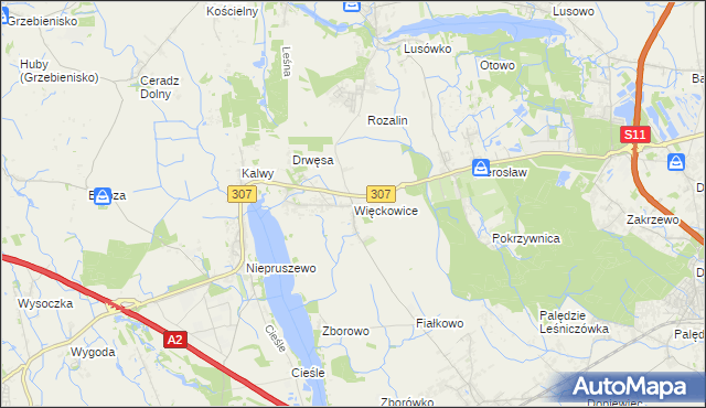 mapa Więckowice gmina Dopiewo, Więckowice gmina Dopiewo na mapie Targeo