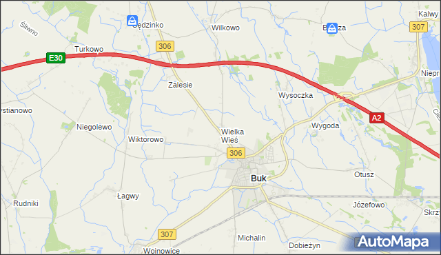 mapa Wielka Wieś gmina Buk, Wielka Wieś gmina Buk na mapie Targeo